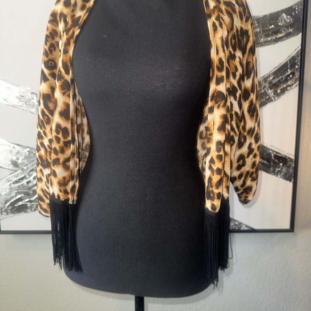 Lovely Day Leopard Print Fringe Shrug in Black and Brown